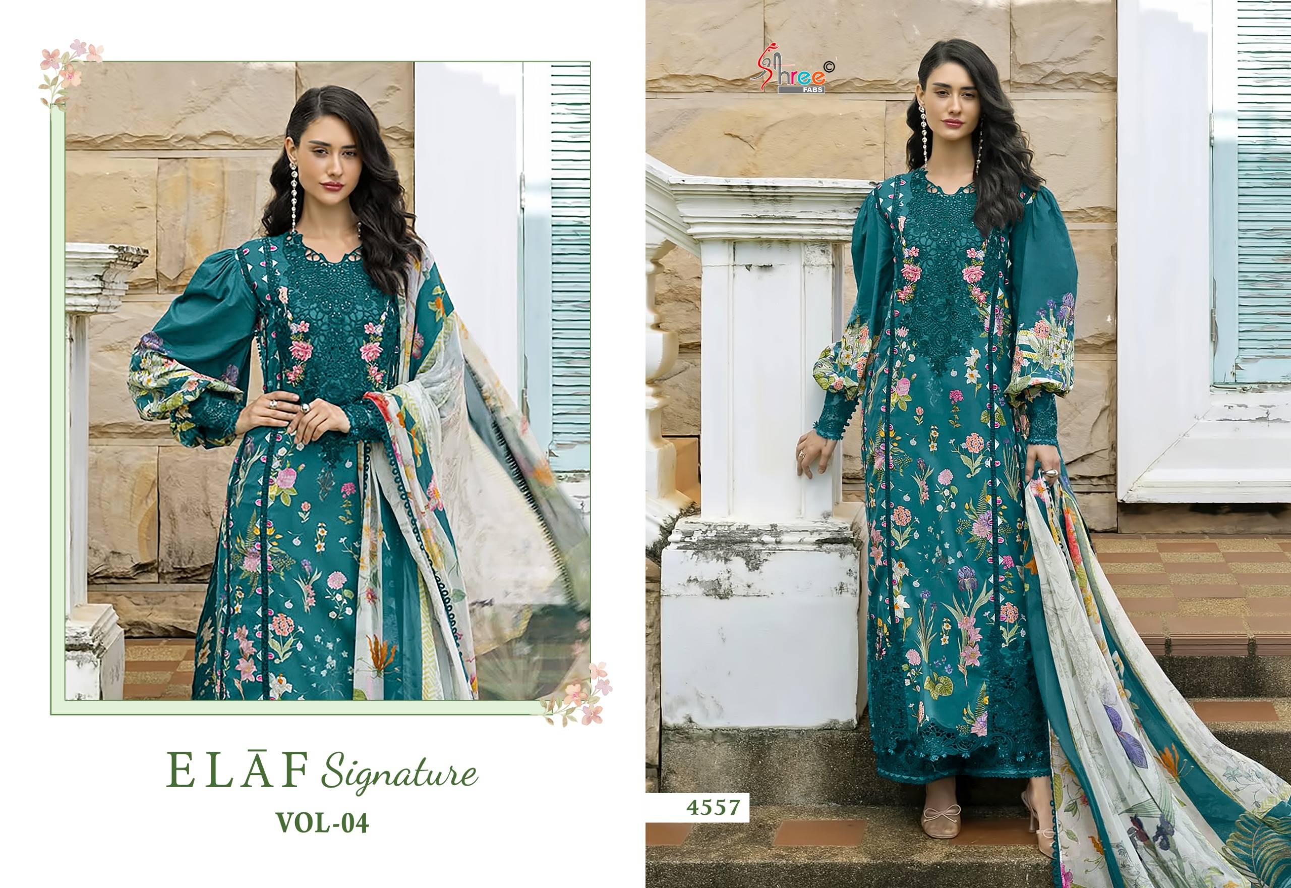 SIGNATURE VOL 4 BY ELAF 4551 To 4558 Series Beautiful Festive Suits Stylish Fancy Colorful Ethnic Wear PURE COTTON Print Dresses At Wholesale Price